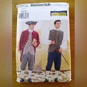 Vintage Butterick #3072 MENS Tri-Corn/Cocked Hat Coat Vest + more Sewing Pattern